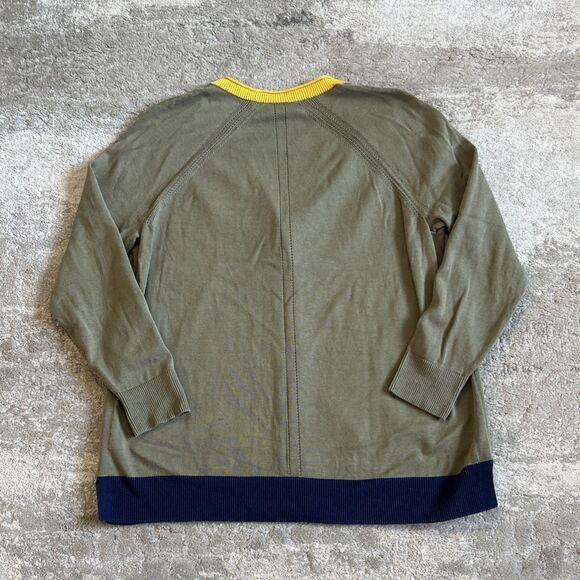 Talbots Cardigan Sweater Womens XL Petite Olive Green Navy Yellow Trim Cotton - Picture 5 of 7